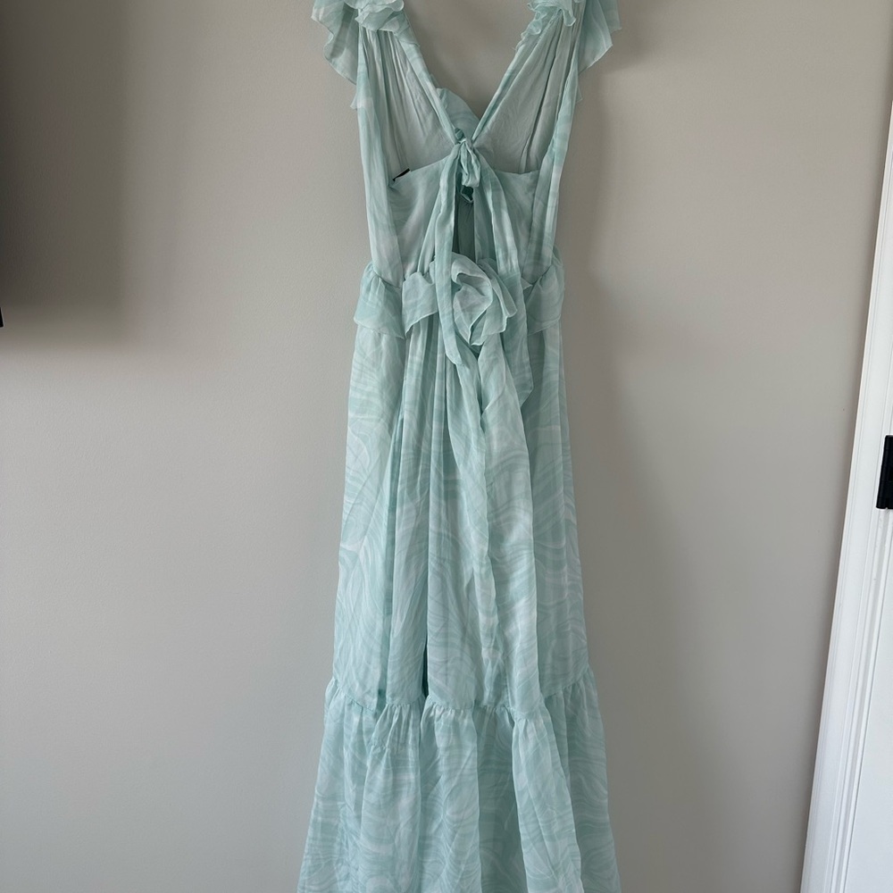 Abercrombie & Fitch Drama Ruffle Maxi Dress Plunge Maxi Wedding Guest Long Flowy - Picture 5 of 15